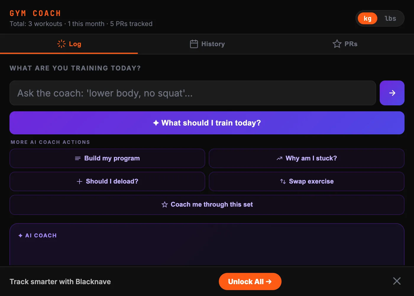 Gym Coach: AI response analysing recent workouts and recommending the next session